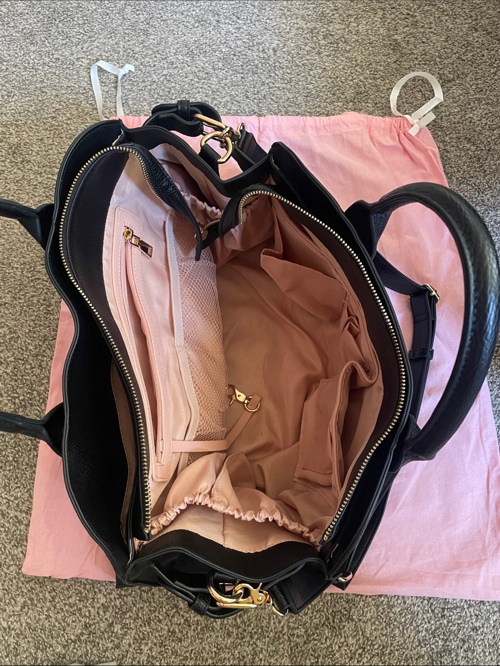 Poppy & Peonies Black Leather Top-Handle Satchel - Picture 3 of 7